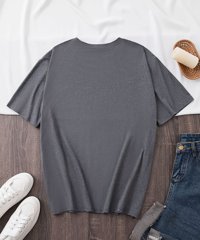 jkthpu-45 Plus Size Short Sleeve Casual Crew Neck Top,