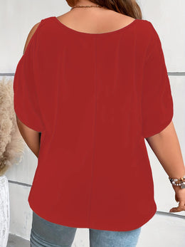 KissICON Plus Size Solid Cold Shoulder Women's Casual Crew Neck Short Sleeve T-Shirt