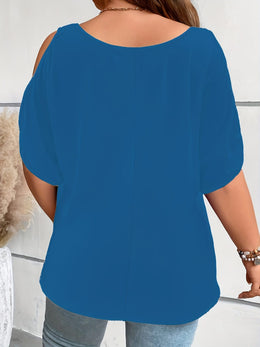 KissICON Plus Size Solid Cold Shoulder Women's Casual Crew Neck Short Sleeve T-Shirt