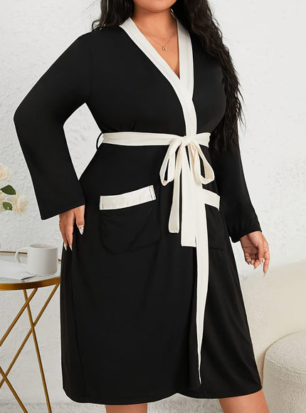 KissICON Plus Size Solid Color Spliced V-Neck Casual Comfort