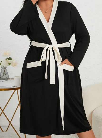 KissICON Plus Size Solid Color Spliced V-Neck Casual Comfort