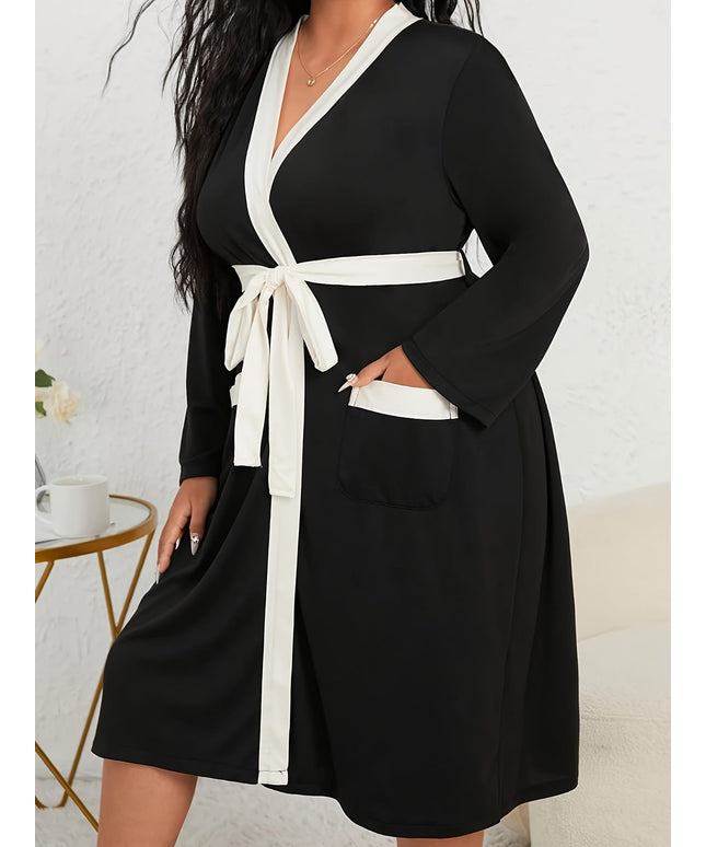 KissICON Plus Size Solid Color Spliced V-Neck Casual Comfort