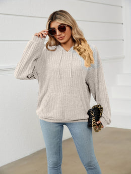 jkthpu-45 Plus Size Solid Colour Hooded Pullover Sweatshirt with Pockets – Black & Grey