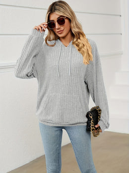 jkthpu-45 Plus Size Solid Colour Hooded Pullover Sweatshirt with Pockets – Black & Grey