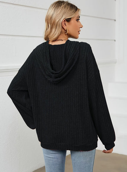 jkthpu-45 Plus Size Solid Colour Hooded Pullover Sweatshirt with Pockets – Black & Grey