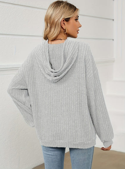 jkthpu-45 Plus Size Solid Colour Hooded Pullover Sweatshirt with Pockets – Black & Grey