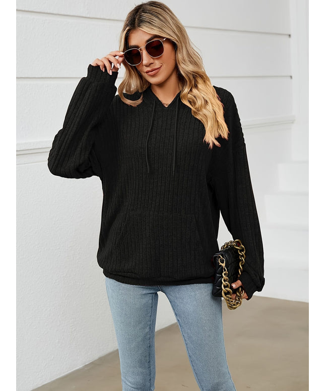 jkthpu-45 Plus Size Solid Colour Hooded Pullover Sweatshirt with Pockets – Black & Grey