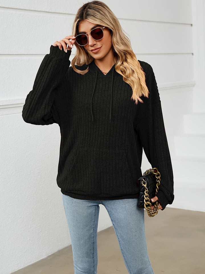 Plus Size Solid Colour Hooded Pullover Sweatshirt with Pockets – Black & Grey