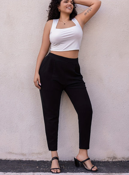 jkthpu-45 Plus Size Solid Pleated Tapered Pants - Stylish