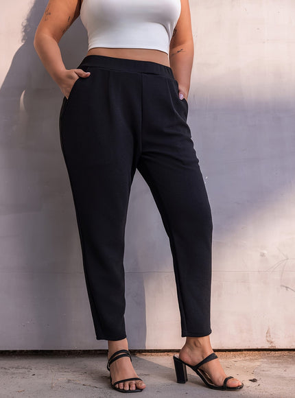 jkthpu-45 Plus Size Solid Pleated Tapered Pants - Stylish
