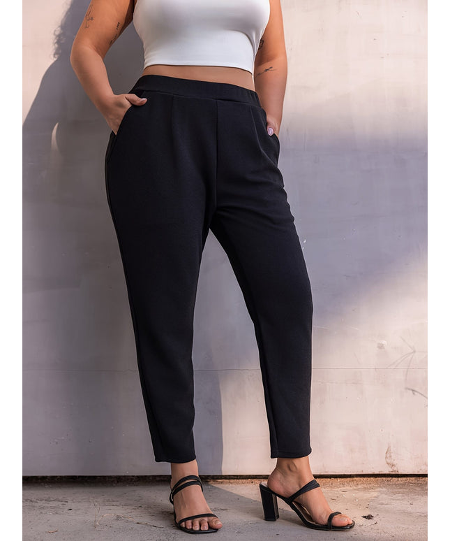 jkthpu-45 Plus Size Solid Pleated Tapered Pants - Stylish