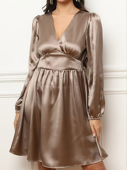 jkthpu-45 Plus Size, Spring, Summer, and Autumn New Elegant Satin High-Waist Minimalist Mini Dress