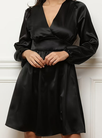 jkthpu-45 Plus Size, Spring, Summer, and Autumn New Elegant Satin High-Waist Minimalist Mini Dress