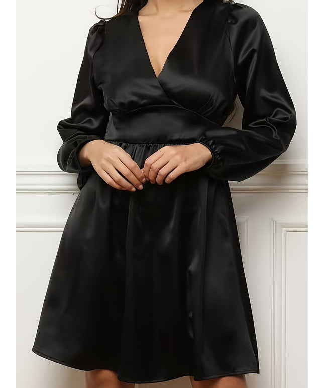 jkthpu-45 Plus Size, Spring, Summer, and Autumn New Elegant Satin High-Waist Minimalist Mini Dress