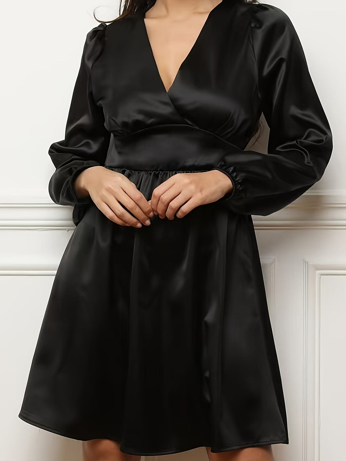 jkthpu-45 Plus Size, Spring, Summer, and Autumn New Elegant Satin High-Waist Minimalist Mini Dress