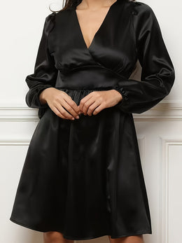 jkthpu-45 Plus Size, Spring, Summer, and Autumn New Elegant Satin High-Waist Minimalist Mini Dress
