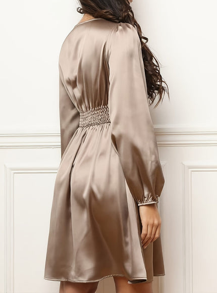 jkthpu-45 Plus Size, Spring, Summer, and Autumn New Elegant Satin High-Waist Minimalist Mini Dress