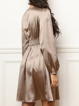 jkthpu-45 Plus Size, Spring, Summer, and Autumn New Elegant Satin High-Waist Minimalist Mini Dress