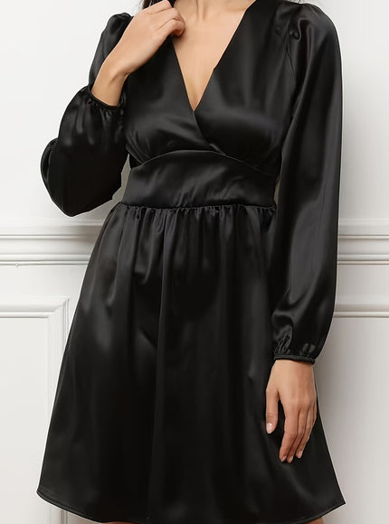 jkthpu-45 Plus Size, Spring, Summer, and Autumn New Elegant Satin High-Waist Minimalist Mini Dress