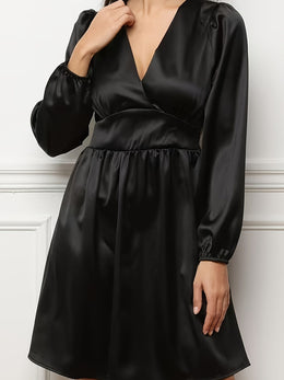 jkthpu-45 Plus Size, Spring, Summer, and Autumn New Elegant Satin High-Waist Minimalist Mini Dress