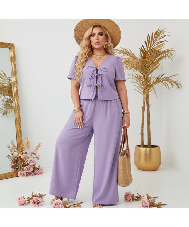 jkthpu-45 2pcs set Plus Size SpringSummer Loose Casual TwoPiece Set