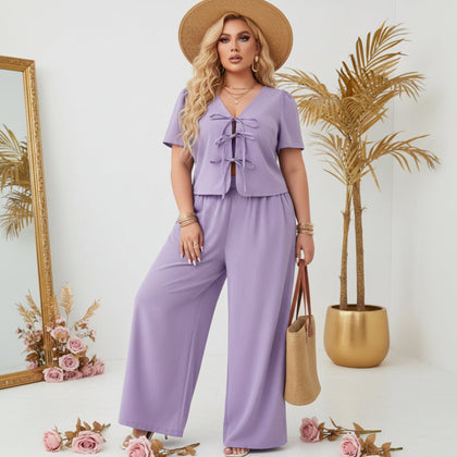 jkthpu-45 2pcs set Plus Size SpringSummer Loose Casual TwoPiece Set