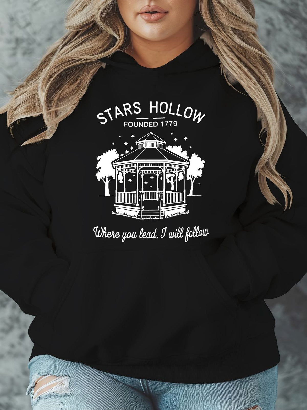 jkthpu-45 [Plus Size Stars Hollow Sweatshirt] Plus Size Stars