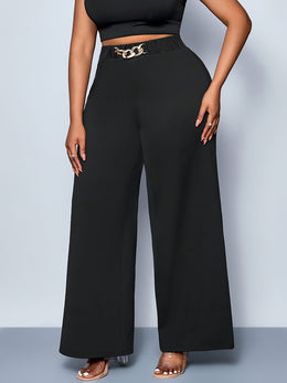 jkthpu-45 Plus Size Straight Leg Knit Trousers – Black & Navy Blue