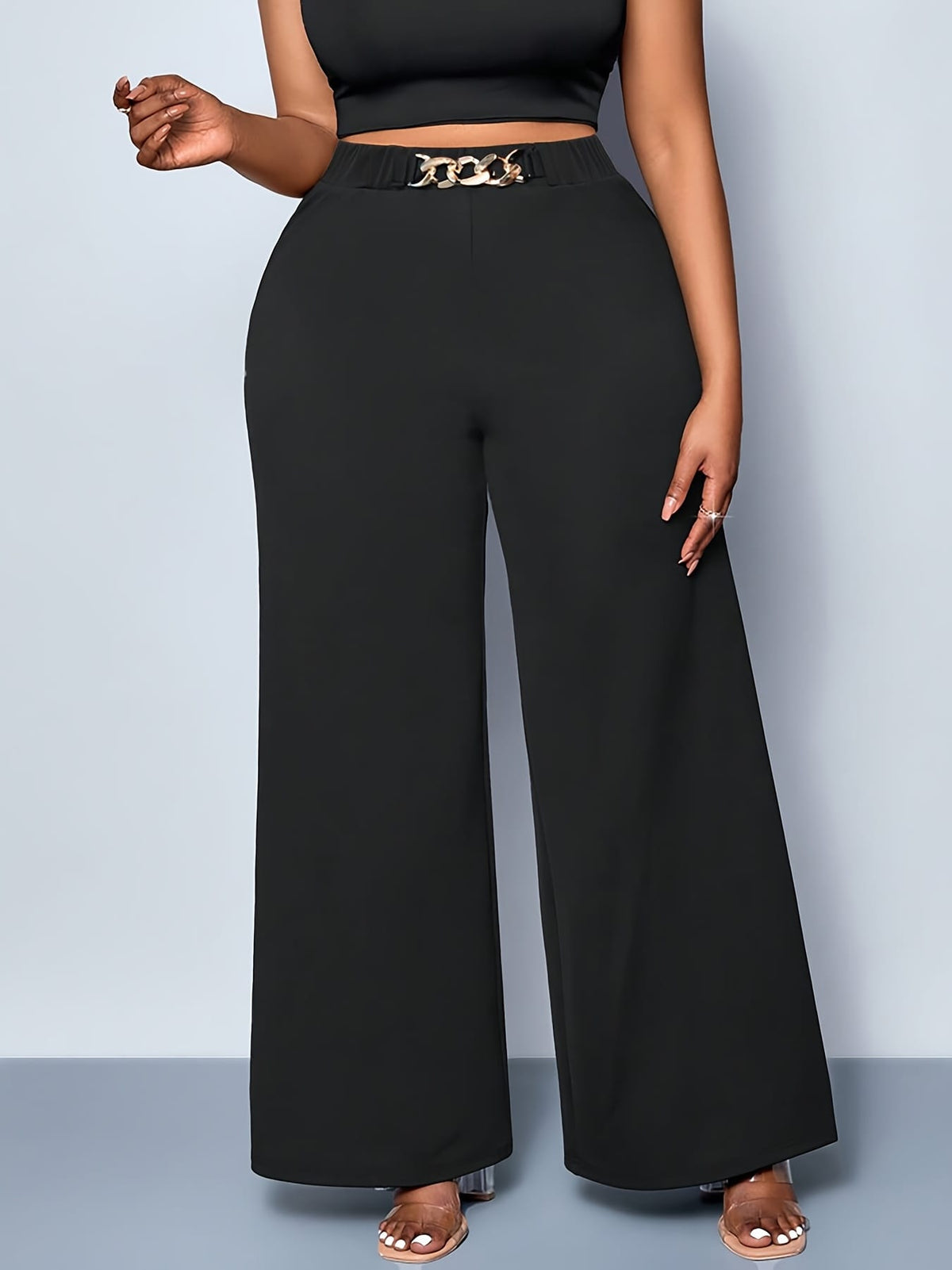 jkthpu-45 Plus Size Straight Leg Knit Trousers – Black & Navy Blue