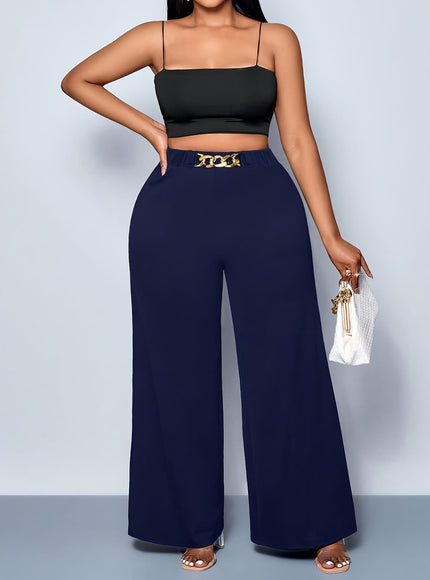 jkthpu-45 Plus Size Straight Leg Knit Trousers – Black & Navy Blue