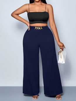 jkthpu-45 Plus Size Straight Leg Knit Trousers – Black & Navy Blue