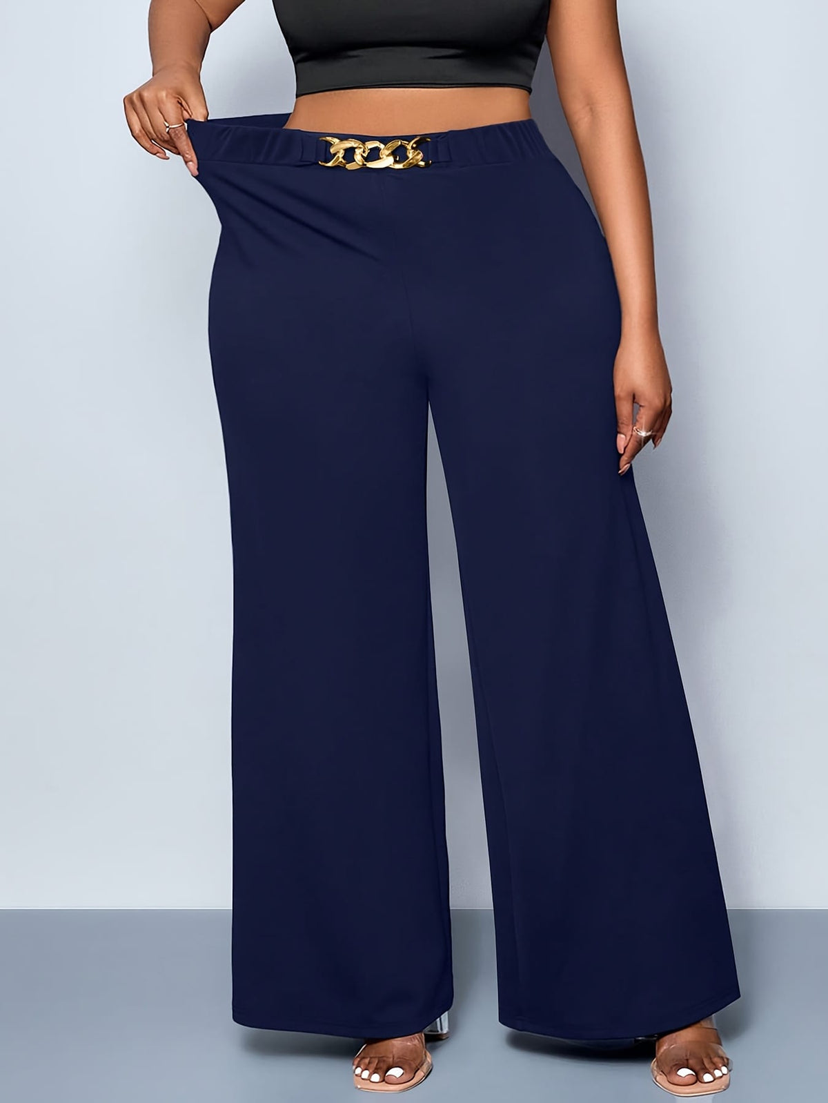 jkthpu-45 Plus Size Straight Leg Knit Trousers – Black & Navy Blue
