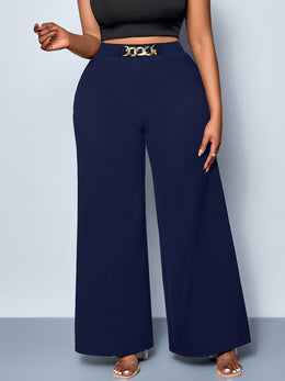 jkthpu-45 Plus Size Straight Leg Knit Trousers – Black & Navy Blue