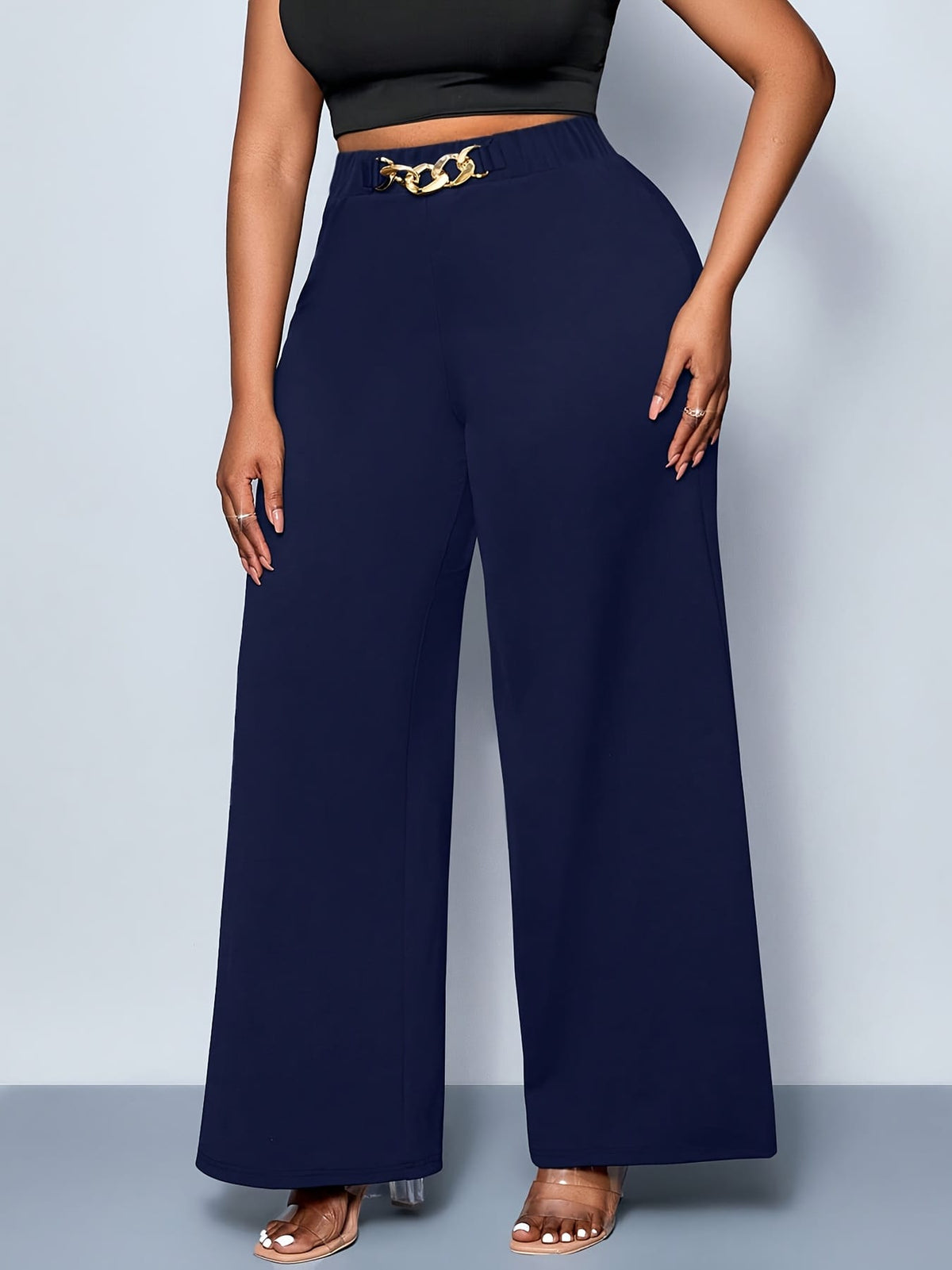 jkthpu-45 Plus Size Straight Leg Knit Trousers – Black & Navy Blue