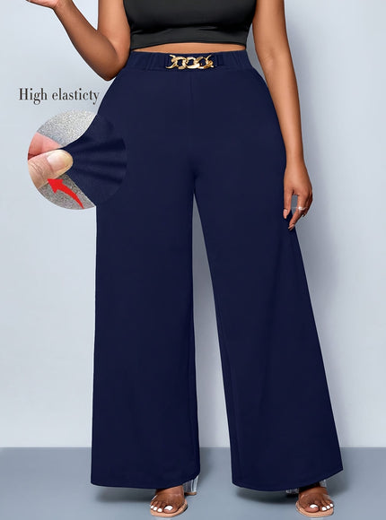 jkthpu-45 Plus Size Straight Leg Knit Trousers – Black & Navy Blue