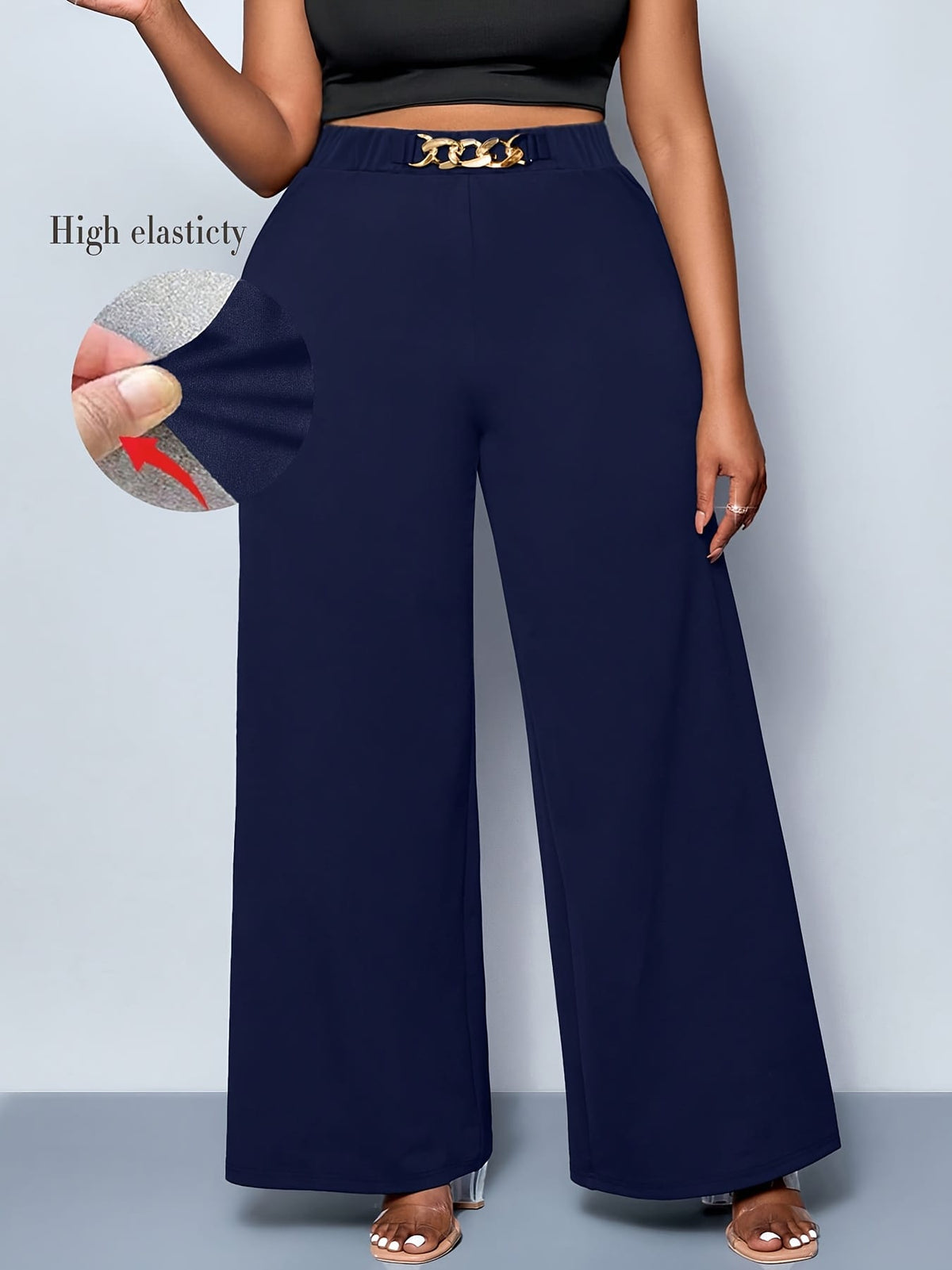 jkthpu-45 Plus Size Straight Leg Knit Trousers – Black & Navy Blue
