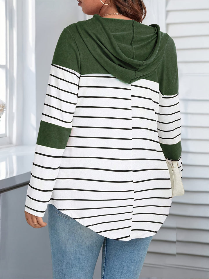 Plus Size Stripe Print Hanky Hem Hoodie, Casual