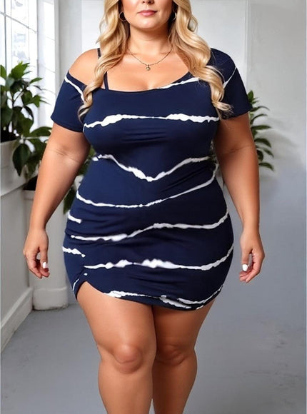 KISSICON Plus Size Striped Off-Shoulder T-Shirt Mini Dress – Casual Summer
