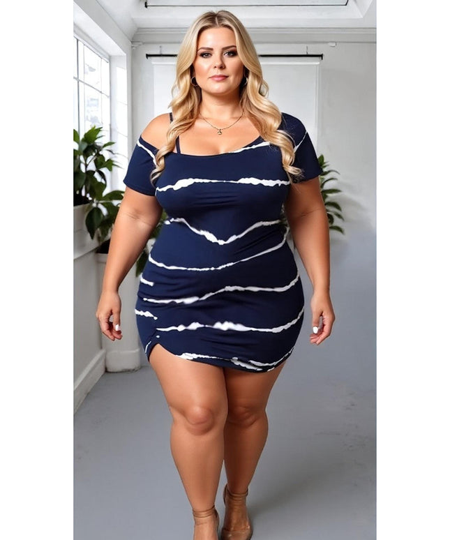 KISSICON Plus Size Striped Off-Shoulder T-Shirt Mini Dress – Casual Summer