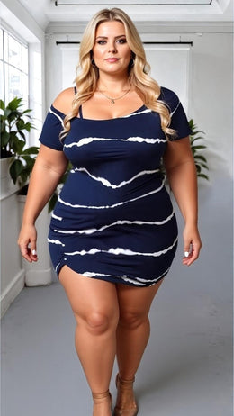 KISSICON Plus Size Striped Off-Shoulder T-Shirt Mini Dress – Casual Summer