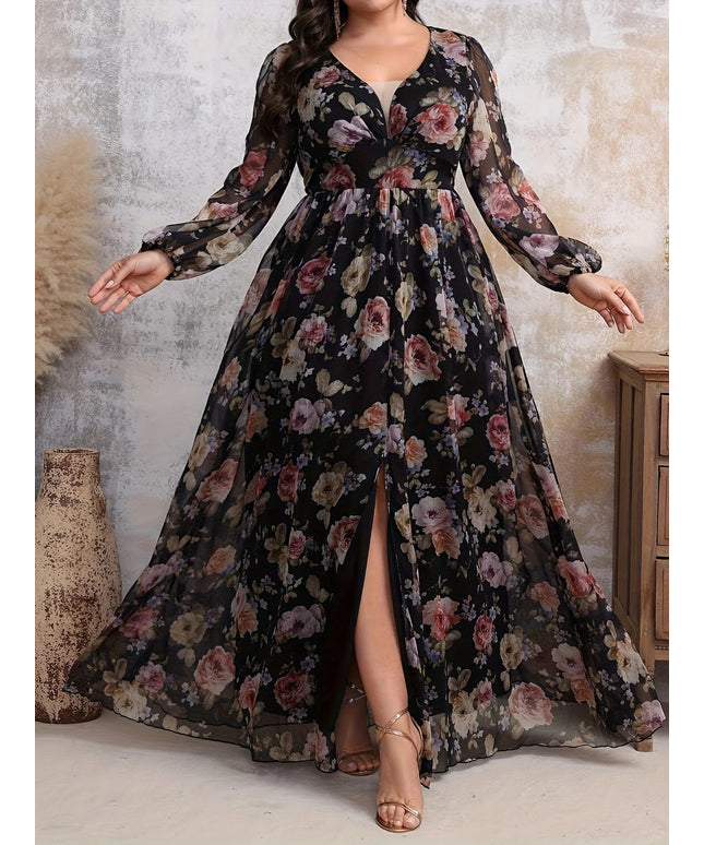 jkthpu-45 Plus Size, Stylish and Elegant Printed Chiffon Dress