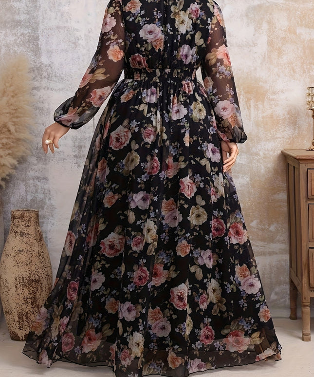 jkthpu-45 Plus Size, Stylish and Elegant Printed Chiffon Dress