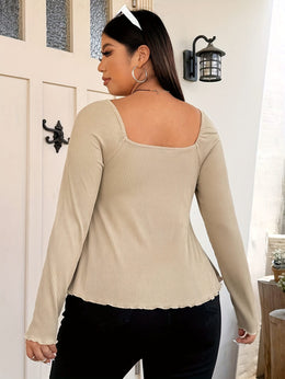 jkthpu-45 Plus Size Sweetheart Drawstring Long Sleeve Top
