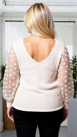 KissICON Plus Size Swiss Dot Lantern Sleeve Ruched Side Top