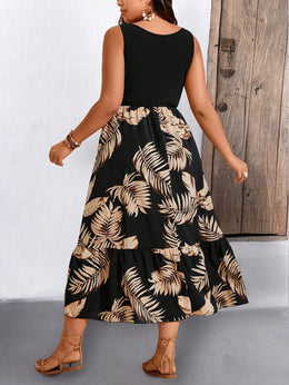 jkthpu-45 Plus Size Tropical Lace Patchwork Summer Vacation Dress