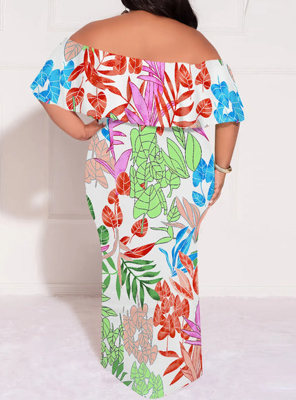 KissICON Plus Size Tropical OffShoulder Summer Beach Dress