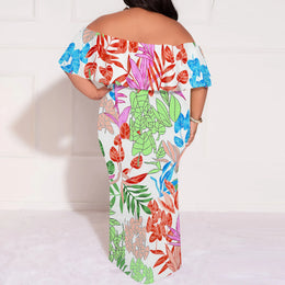 KissICON Plus Size Tropical OffShoulder Summer Beach Dress