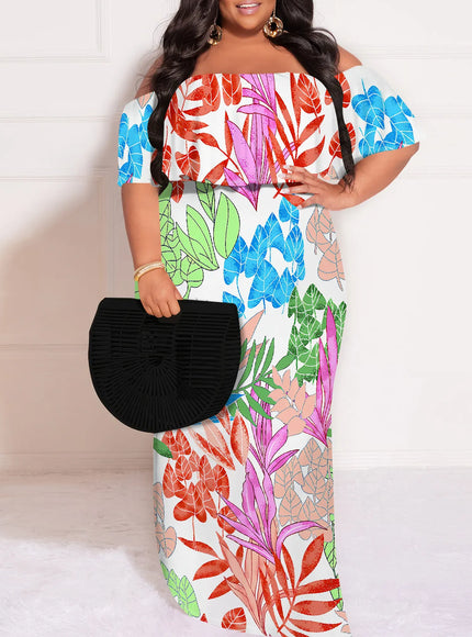 KissICON Plus Size Tropical OffShoulder Summer Beach Dress