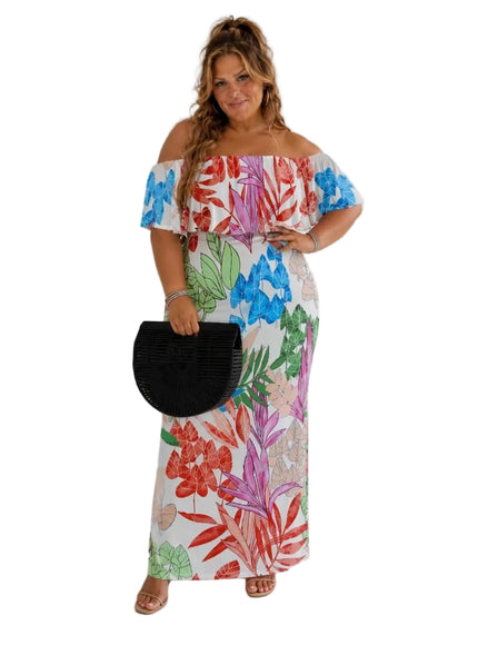 KissICON Dresses Plus Size Tropical OffShoulder Summer Beach Dress