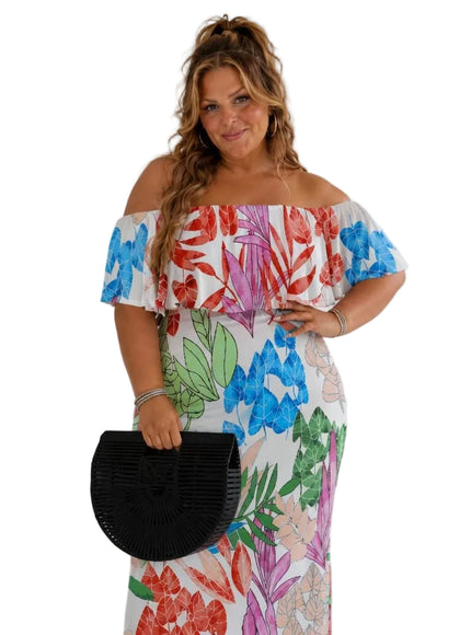 KissICON Dresses Plus Size Tropical OffShoulder Summer Beach Dress